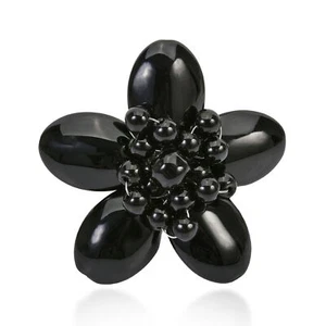 Anillo hecho a mano con flores de ónix negro envolvente de perlas talla libre - Imagen 1 de 5