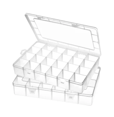 24 Grids Clear Plastic Organizer Box with Adjustable Dividers, Large 2 Pack - Image 1 of 4