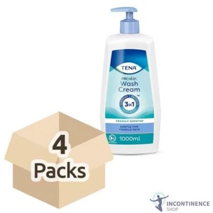 4x TENA ProSkin 3 in 1 No Rinse Cleansing Wash Cream with Pump - 1 Litre - Picture 1 of 2