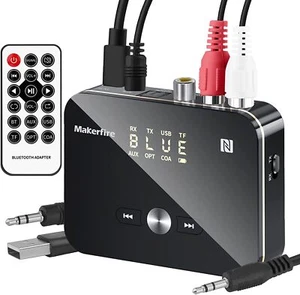 Bluetooth 5.0 Receiver Transmitter Wireless 3.5mm AUX NFC to 2 RCA Audio Adapter - Picture 1 of 10