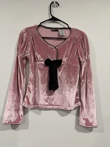 Vintage Girls Mary-Kate and Ashley Pink Velvet Bubble Sleeve Shirt 7/8 - Picture 1 of 4