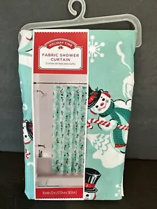 Shower Curtain Christmas Snowman Retro Holiday Time New - Picture 1 of 7