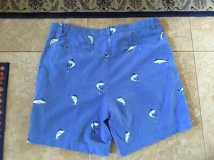 fisherman bermuda shorts  Mens 42 Blue  yellow Swordfish Print  4 pockets - Picture 1 of 5
