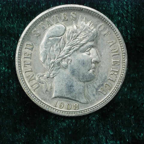 Stunning 1908 BU Barber Dime Coin - Rare High Grade Silver 10 Cent Collectible Cover