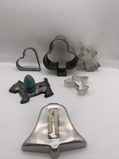 Vintage Aluminum Cookie Cutters LOT OF 6) Dog Heart Clover Bell Airplane Angel
