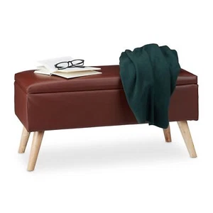 10025734_93 Banc de Rangement MDF en Similicuir Bois de pin Marron 40 x 80 x ... - Picture 1 of 9