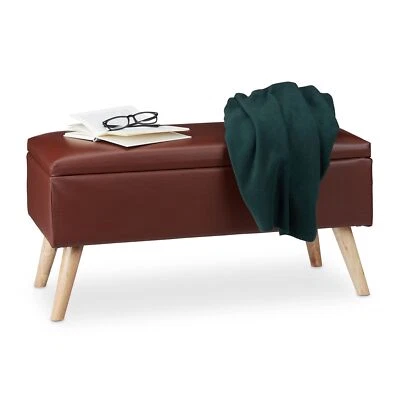 10025734_93 Banc de Rangement MDF en Similicuir Bois de pin Marron 40 x 80 x ... - Image 1 of 4