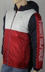 Tommy Hilfiger Kids Navy Red Full Zip Hooded Puffer Jacket Coat NWT - Picture 1 of 1