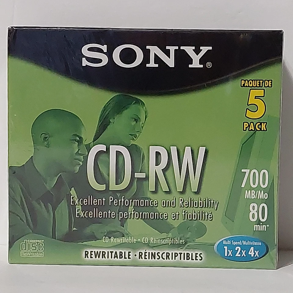 Sony CD - RW 5 Pack Blank Discs 700MB 80Min Rewritable 5CDRW700L