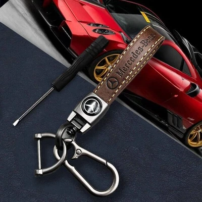 Car Metal+Leather Keychain Key Ring Key Chain Gift Key Holder for Mercedes Benz - Image 1 of 4