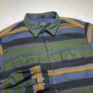 Pendleton Thomas Kay Shirt Mens 2XL Green Blue Stripe Button Front Cotton - Picture 1 of 12