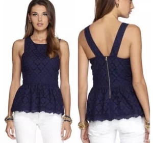 Blusa Top Lilly Puitzer Ashton Azul Marino Peplum Ojales Cruz Espalda Corredora Sin Nivel -10 - Imagen 1 de 10