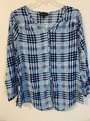 Top profesional Lane Bryant verde azul plus rayas manga larga abotonada 14 16 Foto 1 de 4