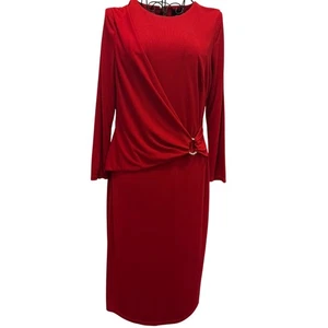 Lauren Ralph Lauren Women’s Red Long Sleeve Midi Dress Size 6 Draped Side Buckle - Picture 1 of 13