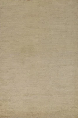 Solid Modern Oriental Area Rug 6x9 Living Room Contemporary Handmade Ivory Rug - Image 1 of 4