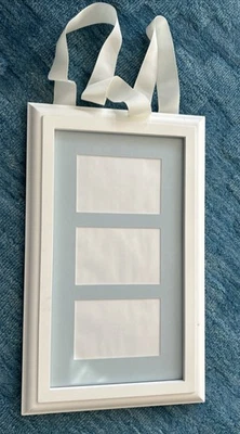 "Nuevo marco de fotos de galería de madera Pottery Barn 3 marcos 4x6 blanco mate 19,5""x12""" Foto 1 de 4