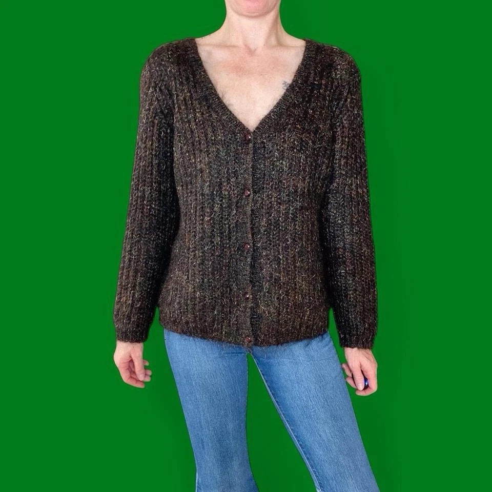 Cárdigan Suéter Informal Vintage Carole Little Knitwear Marrón Mohair Difuso Preppy Foto 1 de 4