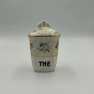 Vintage French Porcelain Thé Tea Caddy – P.L. Limoges Floral & Gilt - Picture 1 of 5