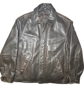 Jos A Bank Leather Jacket Men’s Large Brown Bomber Zip Up Quilted Lining Soft - Picture 1 of 21