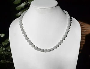 Estate Natural JADE NECKLACE Gray Lavender 9mm Beads 20" 14K Italy - Picture 1 of 6