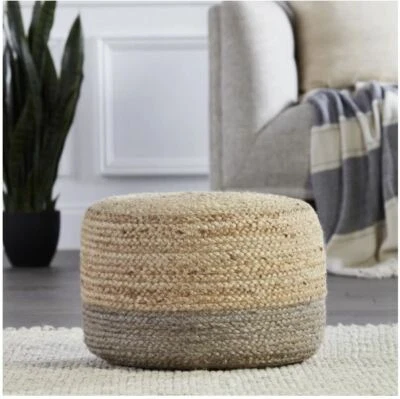 Nuevo Puf de Yute Marrón y Beige en Forma de Círculo Cuentas de Poliestireno Taburete de Pie Otomano Foto 1 de 4