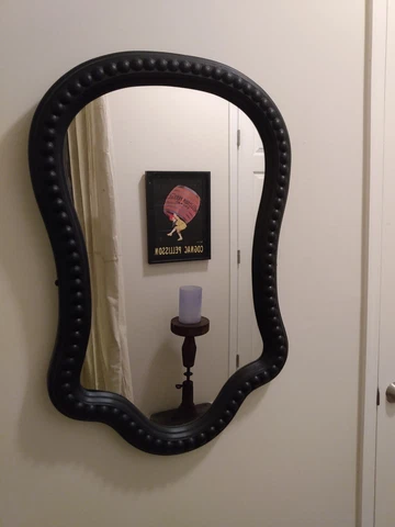 Hourglass Antique Wood Frame Mirror - Hobnail Design - BLACK Cover