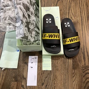 $306 Off-White Para hombres Negro Industrial Cuero Piscina Toboganes Zapato Talla US 7/EU 40 - Imagen 1 de 3