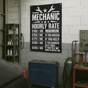 Lustiges Mechaniker Stundensatz Banner Schild - 21x36 Zoll Garage Dekor mit Ösen - Bild 1 von 6