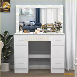 Large Dressing Table With LED Lighted Makeup Mirror And 7 Drawers Vanity Desk AU - Picture 1 of 10