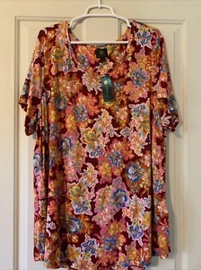 JM Collection 3X Floral Print Tee Ruby Hausschuhe - Bild 1 von 7