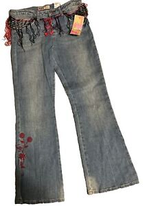 Mudd Girls Jeans NWT, Sz 16R, Stretch Denim, Boho Fringe, Embroidered, Flare Leg