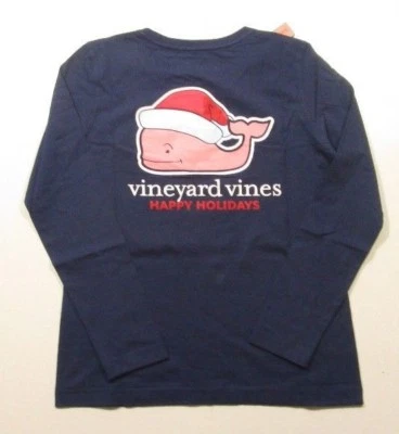 Camiseta para mujer Vineyard Vines L/S Deep Bay azul sombrero de Santa ballena gráfico bolsillo Foto 1 de 2