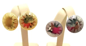 Vintage AVON 1980's Retro Sunburst Round Gold & Silver Tone Duo Clip-On Earrings - Picture 1 of 2