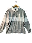 WILD FABLE Size Med Long Sleeve Collar Rugby Polo Shirt Gray White Striped  NWT!
