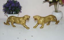 Elegant Wild Cougar Statues Pair Jungle Tiger Home & Office Brass Sculpture HK61