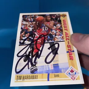 Tarjeta autografiada de Tim Hardaway, Salón de la Fama de la NBA de los Golden State Warriors - Imagen 1 de 4