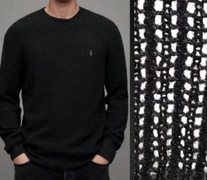 AllSaints Men's Black Aspen Crochet Knit Ramskull Sweater Pullover! XS, S, M, L - Picture 1 of 4