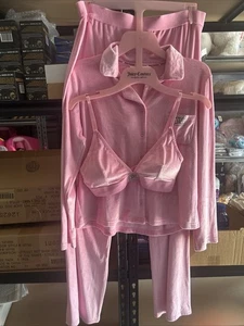 Juicy Couture PINK Velour 3 Piece Rhinestone Pajamas Size L NEW - Picture 1 of 2