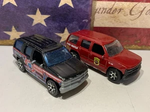 MATCHBOX 1997 CHEVY TAHOE X2. RED FIRE WATCH & BLACK HAMMER DEMOLITION LOOSE - Picture 1 of 9