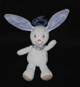 🐰Peluche doudou lapin NATTOU bleu Bibou Alex bandana carreaux grelot 16 / 24cm - Picture 1 of 1