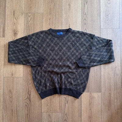 Винтажный Towncraft геометрический темно-синий мужской XL свитер 90-х Y2K бриллиант свободного трикотажа - Изображение 1 из 4