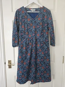 Seasalt Penlee Cord Dress Size 16 Floral With Tie Belt Pockets V Neck Teal Red - Picture 1 of 11