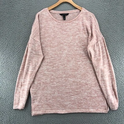 Suéter largo alto Sally para mujer pequeño rosa jaspeado elástico pulóver tejido informal Foto 1 de 4