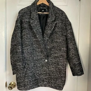 Giacca blazer H&M oversize bianco e nero invernale donna taglia 8 - Foto 1 di 8