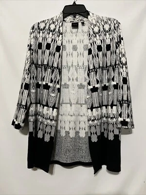 Rafaella Cardigan 女式中号黑色白色 100% 棉弹力轻便 — 第 1/4 张图片