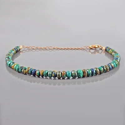 Bracciale In Argento 925 Fatti A Mano Con Perline Di Malachite E Azurite - Immagine 1 di 3