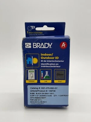 CARTUCHO DE ETIQUETA BRADY M21-375-595-GY PRETO NO CINZA 3/8" X 21' 9,5mm X 6,4m NOVO - Imagem 1 de 4