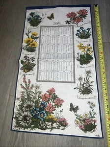Calendario asciugamano da tè vintage 2001 lino parete piante in vaso fiori Swiss Made - Foto 1 di 8