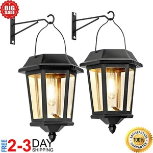 Hanging Solar Lanterns Outdoor, 2 Pack Glass Solar Lights Outdoor Waterproof, Au - Picture 1 of 8