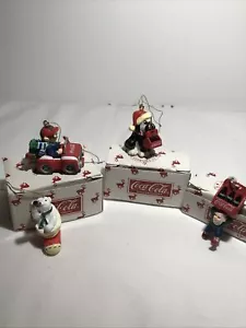 4 COKE-COLA ORNAMENT 1997 CAVANAGH'S SOCIETY MINIelf CRATE, DOG,CAR POLAR BEAR  - Picture 1 of 11